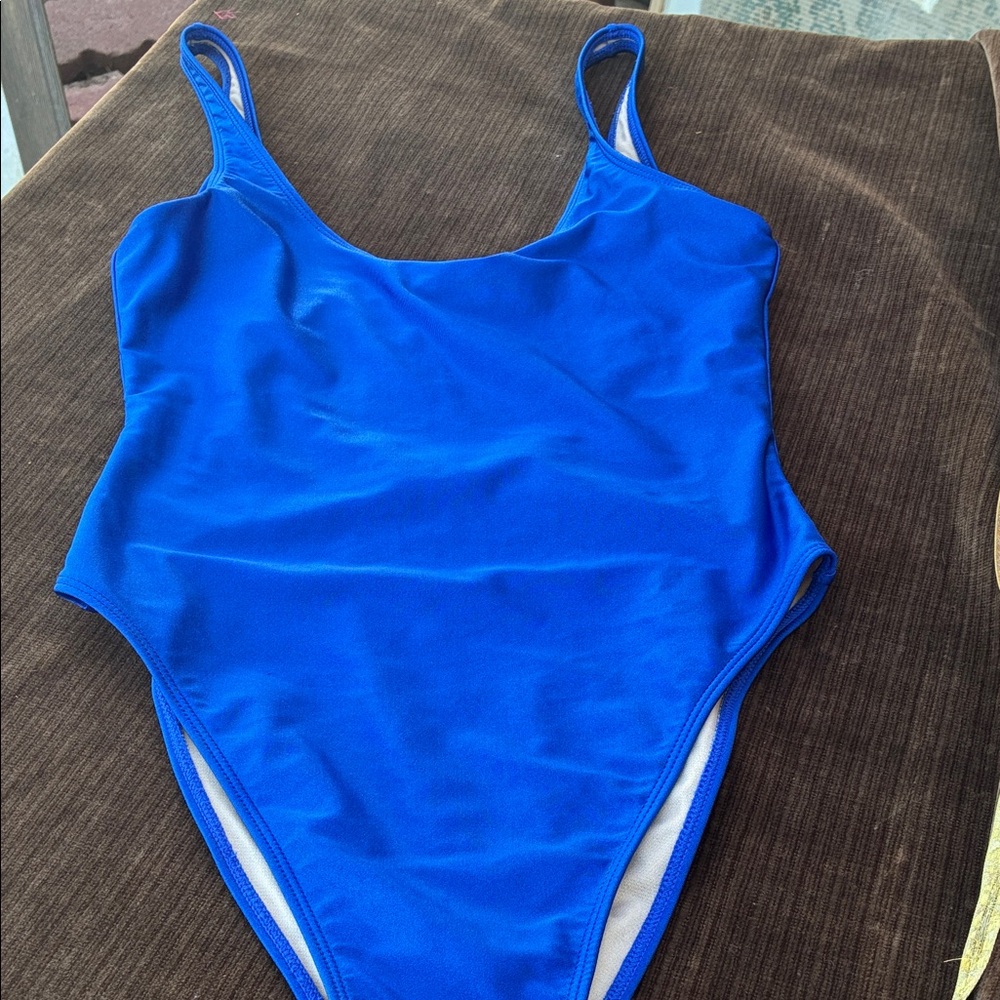 Girls' Bright Blue One-Piece Swimsuit - Classic Scoop Neck